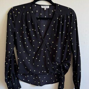 Heartloom Blouse XS | Black Polka Dot Long Sleeve Top